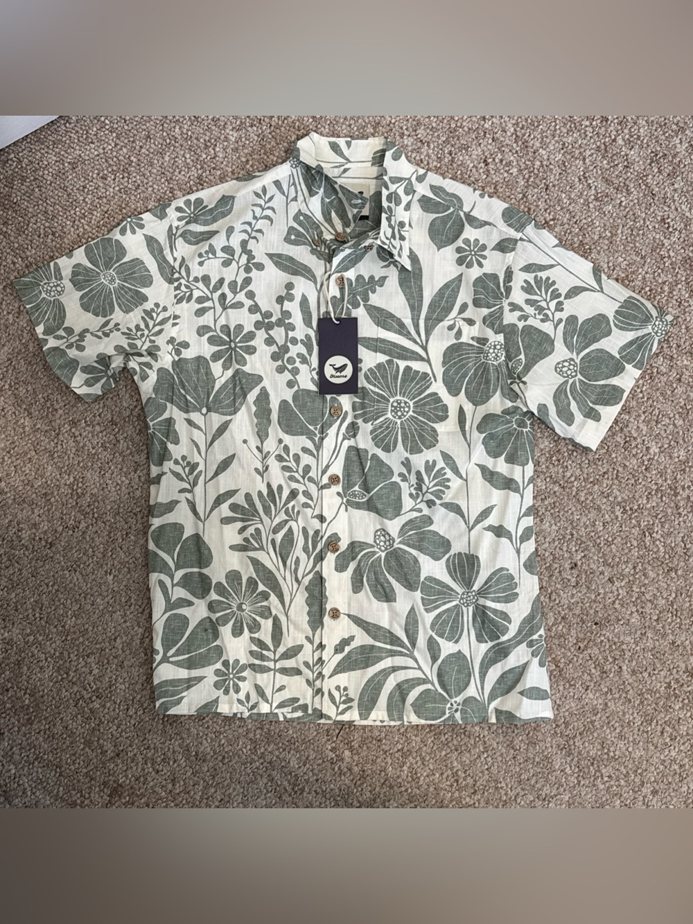 Yiume Men’s Casual Floral Hawaiian Short-Sleeve Shirt Green/White